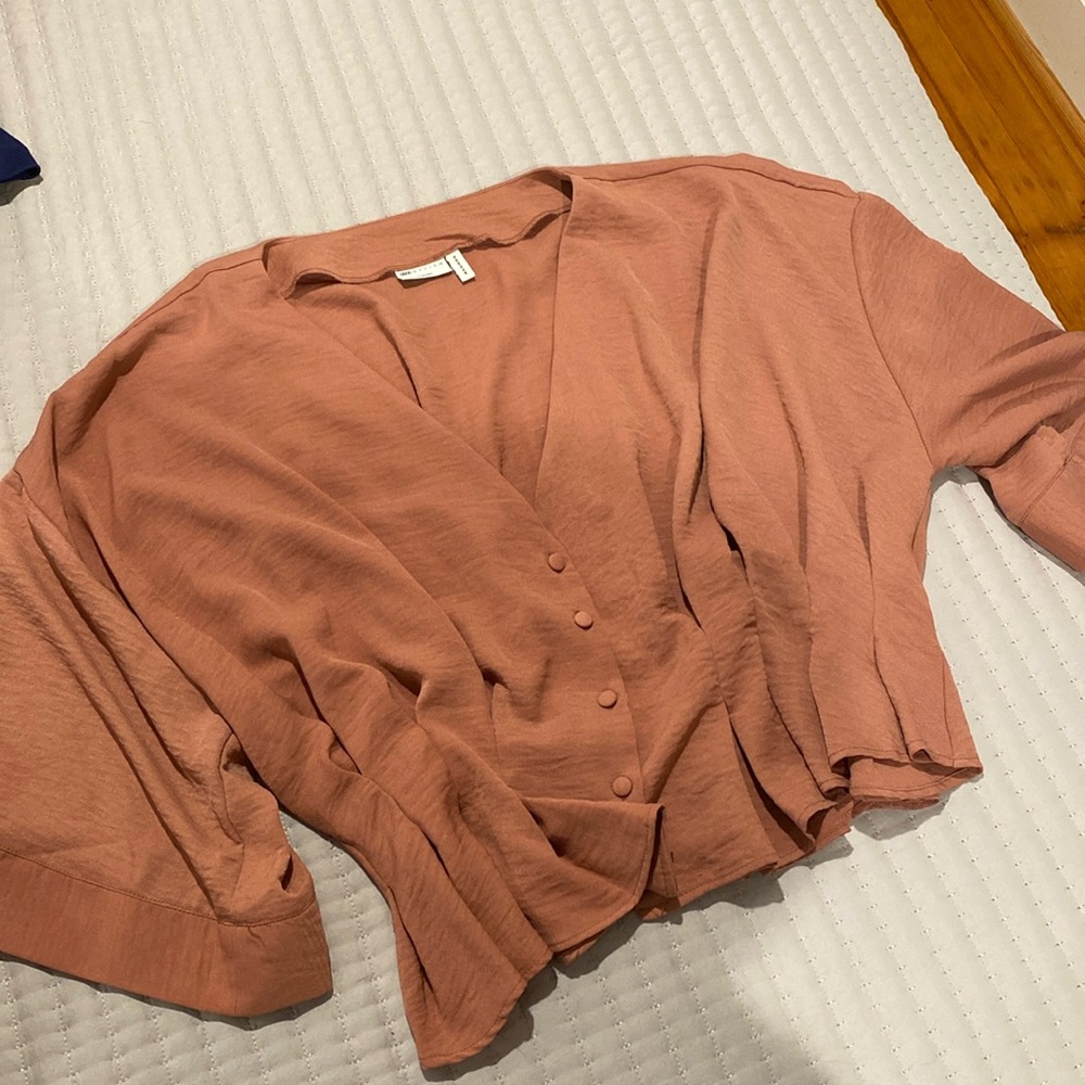 Pleated blouse, dusty rose with button detail